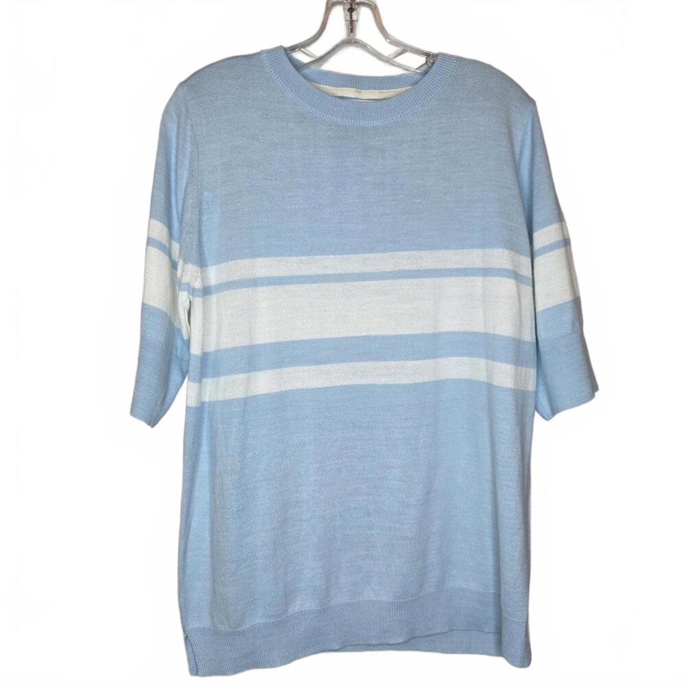 Mer Sea blue white striped 1/2 sleeve sweater soft luxury Size XL